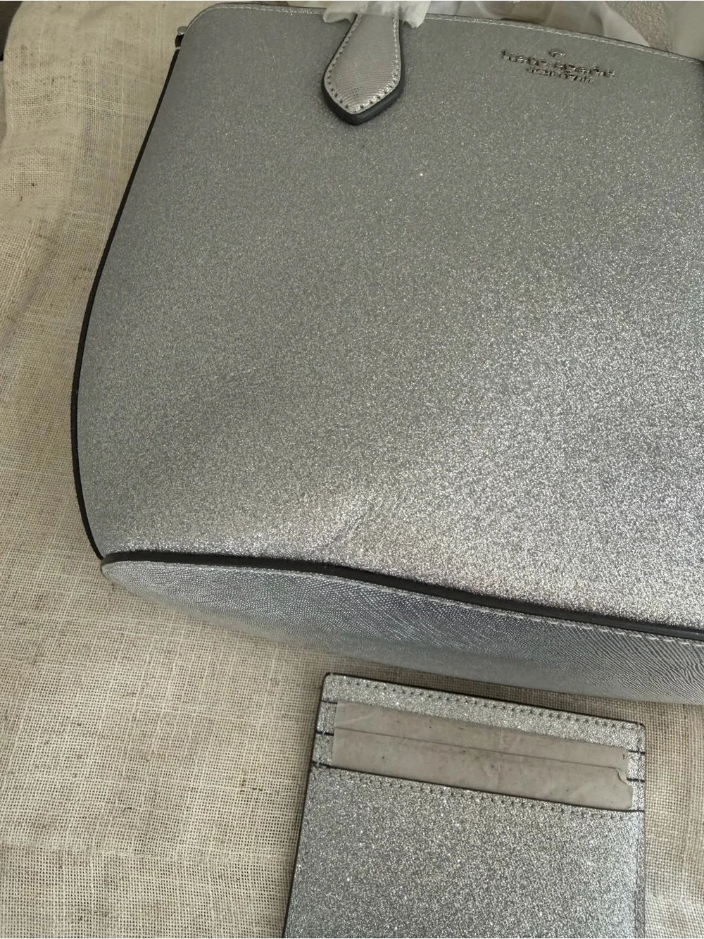 kate spade Silver Glitter Lunar Light Crossbody Bag with Cardholder NWT